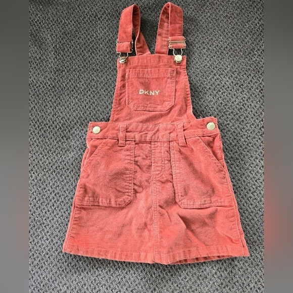 Dkny Girls Overalls Corduroy Sz S Pockets Party Logo Pink School Party - Picture 2 of 12